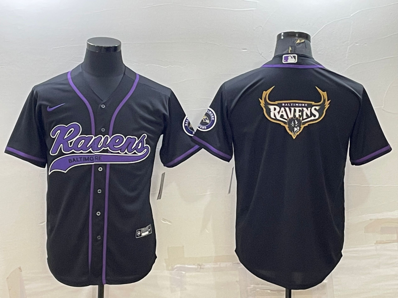 Men's Baltimore Ravens Black Team Big Logo With Patch Cool Base Stitched Baseball Jersey Men's Baltimore Ravens Black Team Big Logo With Patch Cool Base Stitched Baseball Jersey